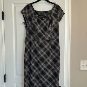 Nine West Black and Gray Plaid Sheath Dress